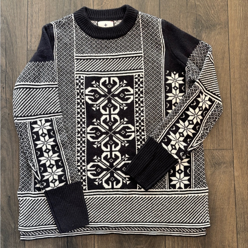 Tuckernuck Midnight Navy Wool Olsen Sweater sz S Fair Isle Winter Christmas